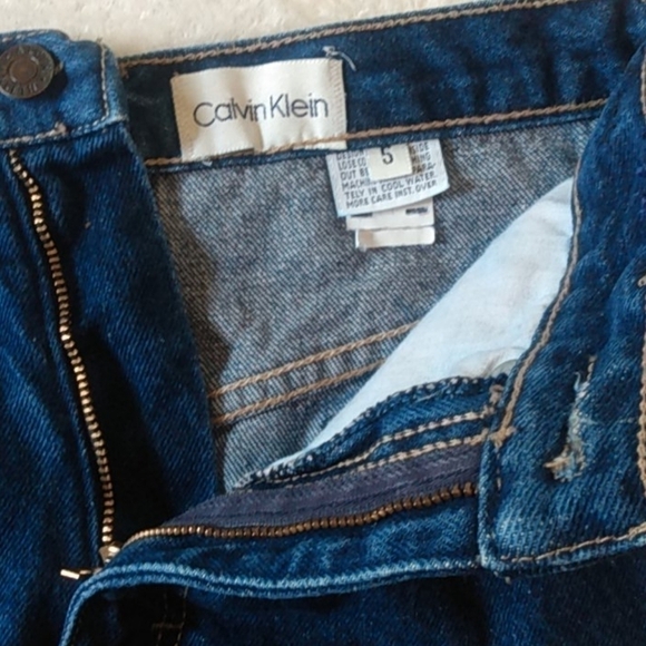 Calvin Klein Vintage 90's Y2K Classic Dark Wash Denim Pencil Skirt - Picture 5 of 6